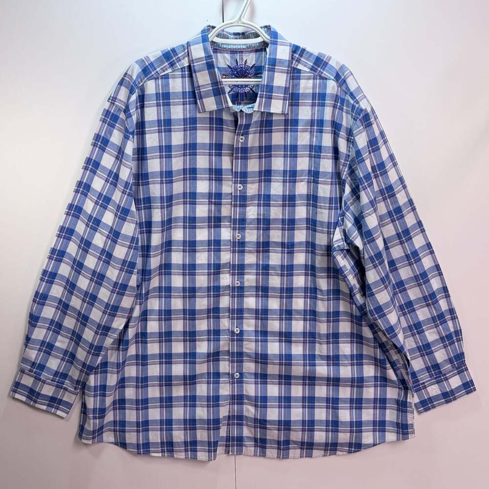 Robert Graham Men's 2XL Long Sleeve Blue Plaid Button-Down Dress Shirt